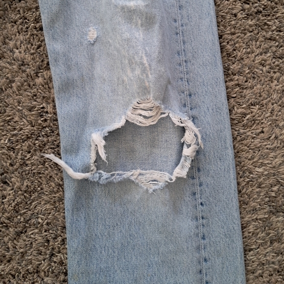 Thrashed Levis high waisted 501 Men's Distressed button fly denim blue jeans 32 - Picture 11 of 15